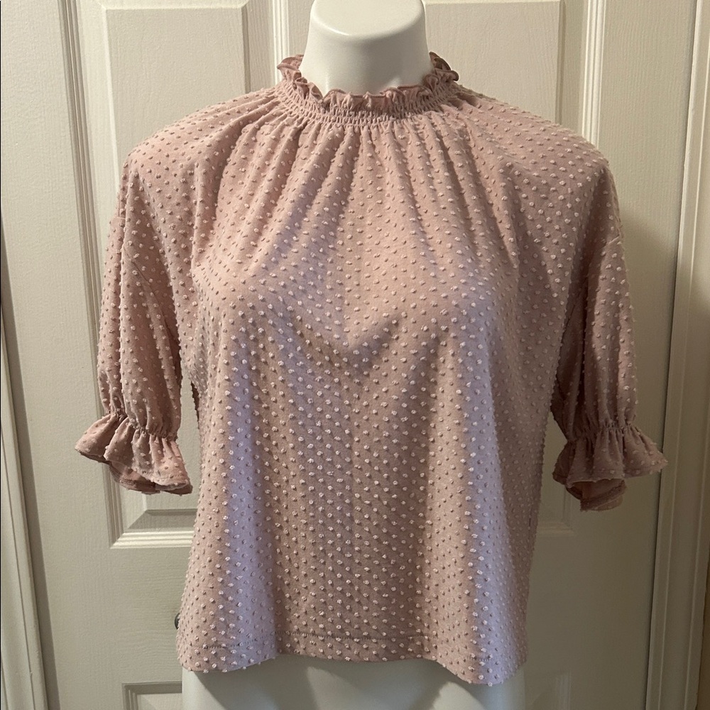 Madewell Ruffle Sleeve Blouse in Soft Pink, Size S